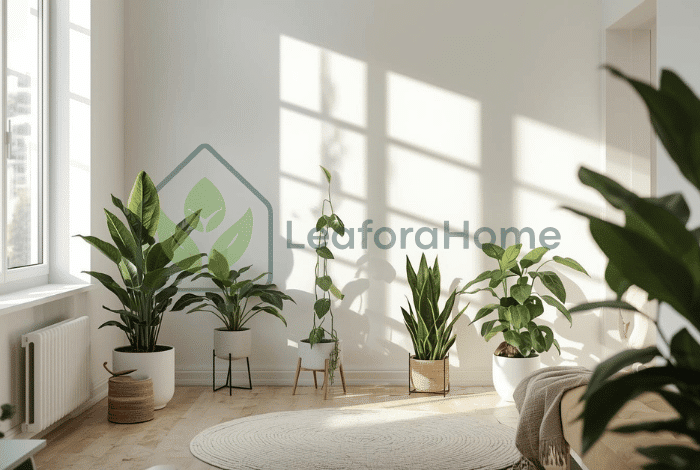 Indoor plants in a bright living room – home and garden guides by LeaforaHome
